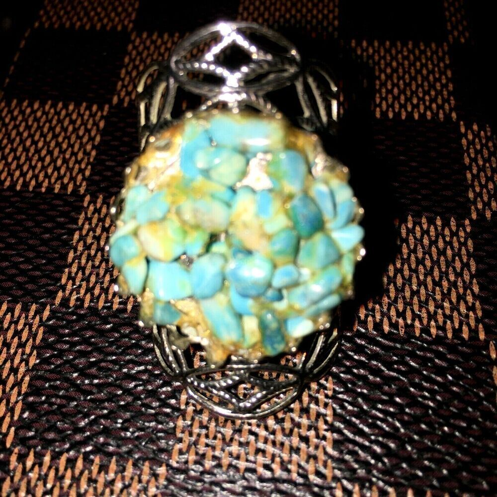 Turquoise Cluster Cuff Ring, 1", Unisex, OS Adjustable